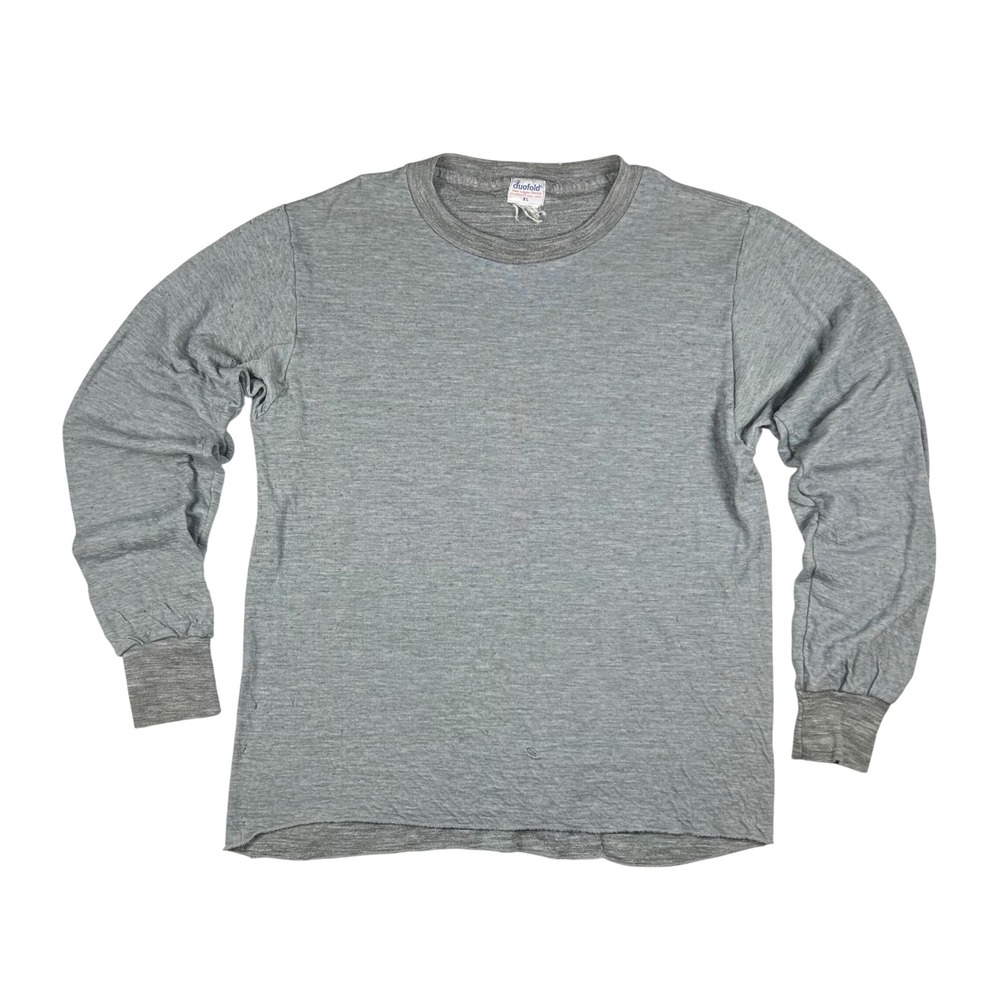 Duofold Mens XL Two Layer Thermal Gray Wool Polypropylene Long Sleeve Distressed